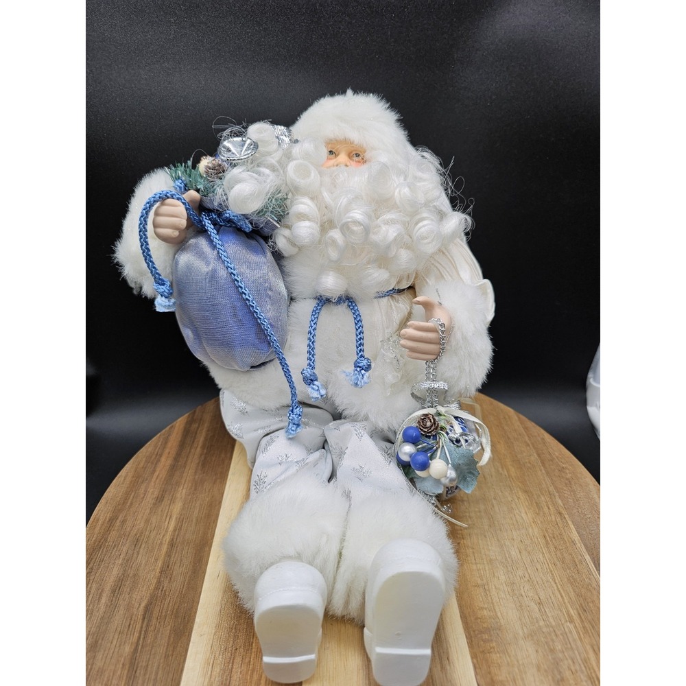 Vintage Santa Claus Shelf Sitter Figurine White‎ & Blue Christmas Décor